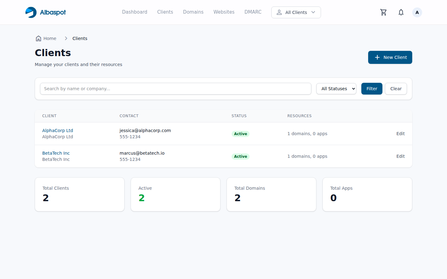 Client switcher dropdown