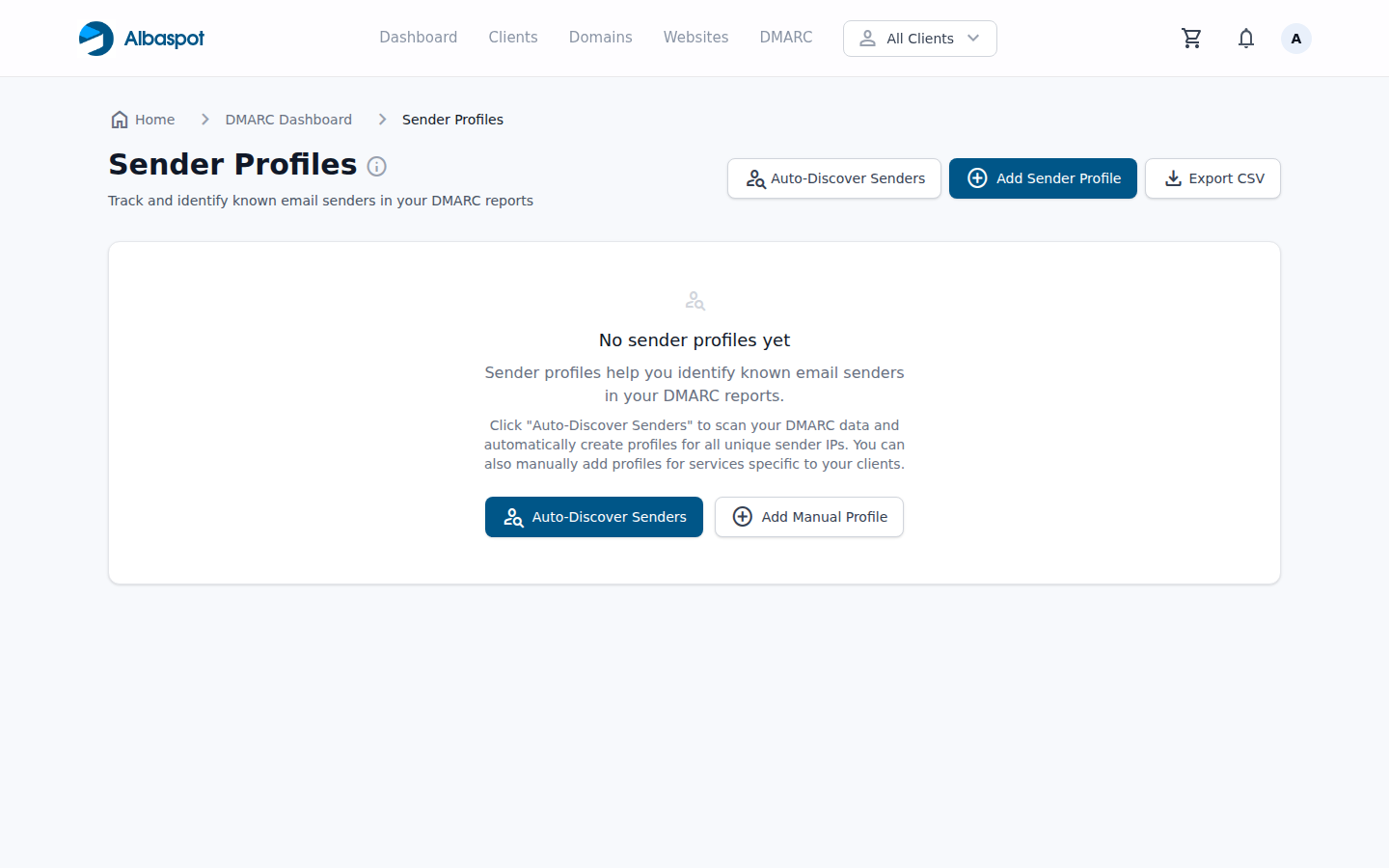 Sender profiles list