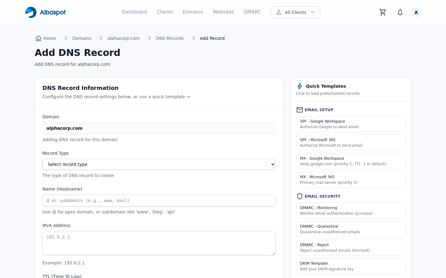 TXT record pre-filled